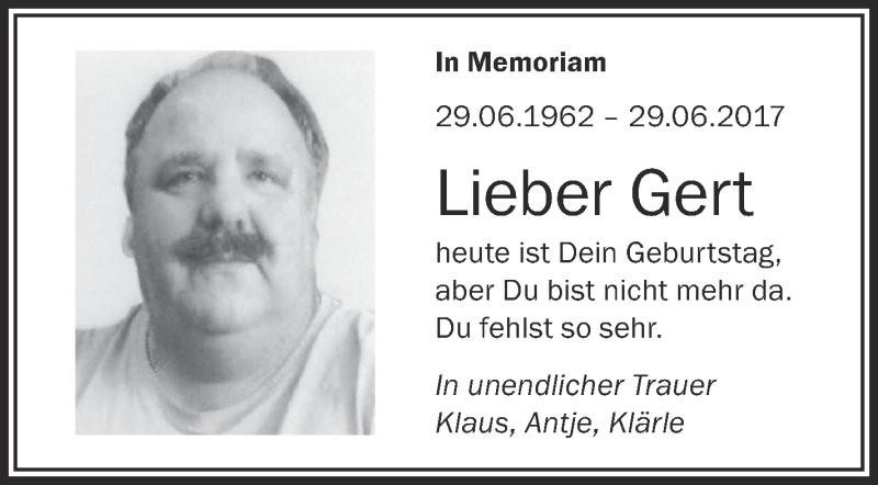  Traueranzeige für Gert Meichle vom 29.06.2017 aus Schwäbische Zeitung