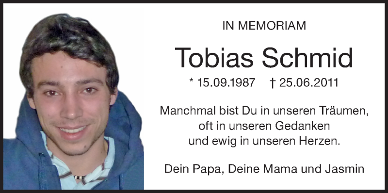 Traueranzeige für Tobias Schmid vom 24.06.2017 aus Schwäbische Zeitung