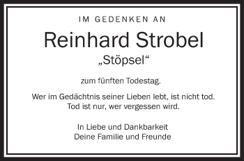 Anzeige von Reinhard Strobel von Schwäbische Zeitung