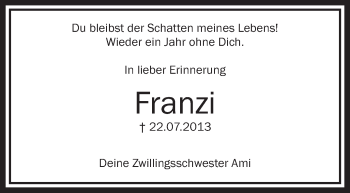 Anzeige von Franzi Kiebler von Schwäbische Zeitung