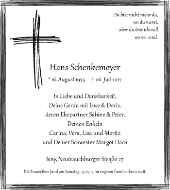 Anzeige von Hans Schenkemeyer von Schwäbische Zeitung