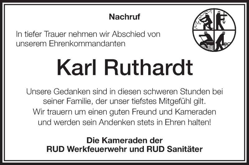  Traueranzeige für Karl Ruthardt vom 23.02.2018 aus Schwäbische Zeitung