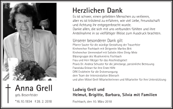 Anzeige von Anna Grell von Schwäbische Zeitung