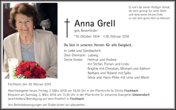 Anzeige von Anna Grell von Schwäbische Zeitung