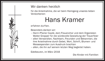 Anzeige von Hans Kramer von Schwäbische Zeitung
