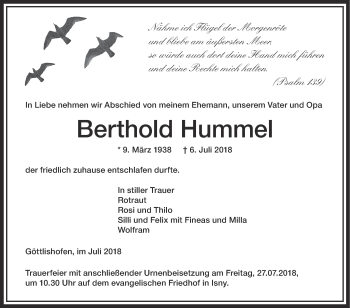 Anzeige von Berthold Hummel von Schwäbische Zeitung