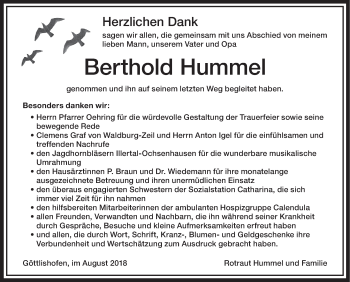 Anzeige von Berthold Hummel von Schwäbische Zeitung