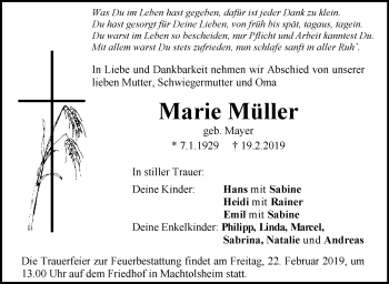 Anzeige von Marie Müller von Schwäbische Zeitung