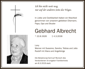 Anzeige von Gebhard Albrecht von Schwäbische Zeitung