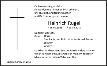 Anzeige von Heinrich Rugel von Schwäbische Zeitung
