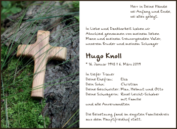 Anzeige von Hugo Knoll von Schwäbische Zeitung