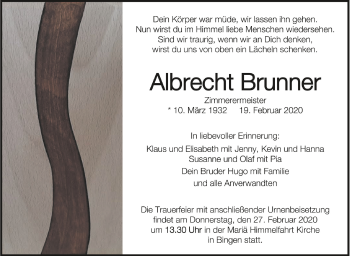 Anzeige von Albrecht Brunner von Schwäbische Zeitung