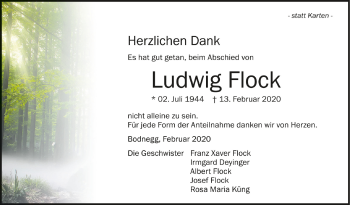 Anzeige von Ludwig Flock von Schwäbische Zeitung