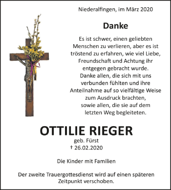Anzeige von Ottilie Rieger von Schwäbische Zeitung