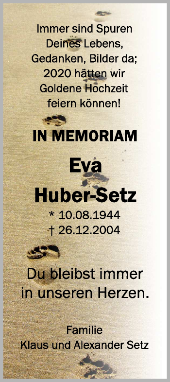 Anzeige von Eva Huber-Setz von Schwäbische Zeitung