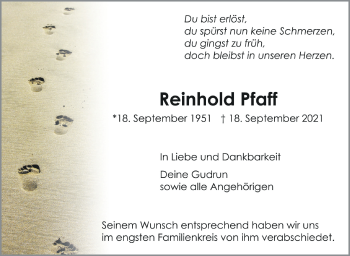 Anzeige von Reinhold Pfaff von Schwäbische Zeitung
