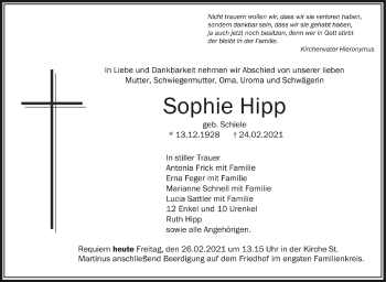 Anzeige von Sophie Hipp von Schwäbische Zeitung