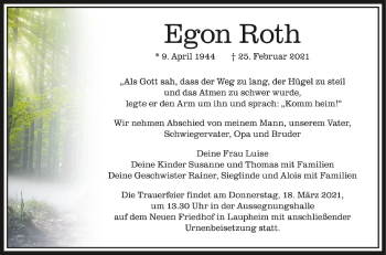 Anzeige von Egon Roth von Schwäbische Zeitung