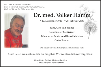 Anzeige von Volker Hamm von Schwäbische Zeitung