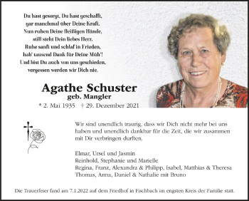 Anzeige von Agathe Schuster von Schwäbische Zeitung