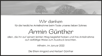 Anzeige von Armin Günther von Schwäbische Zeitung