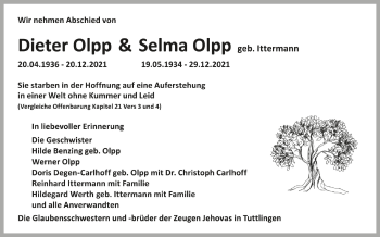 Anzeige von Dieter und Selma Olpp von Schwäbische Zeitung