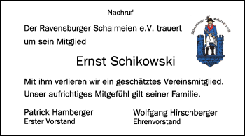 Anzeige von Ernst Schikowski von Schwäbische Zeitung