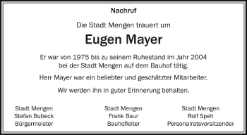 Anzeige von Eugen Mayer von Schwäbische Zeitung