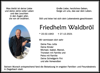 Anzeige von Friedhelm Waldbröl von Schwäbische Zeitung