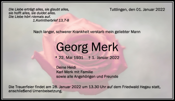 Anzeige von Georg Merk von Schwäbische Zeitung