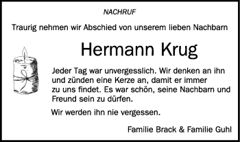 Anzeige von Hermann Krug von Schwäbische Zeitung