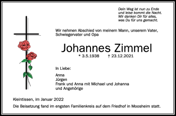 Anzeige von Johannes Zimmel von Schwäbische Zeitung