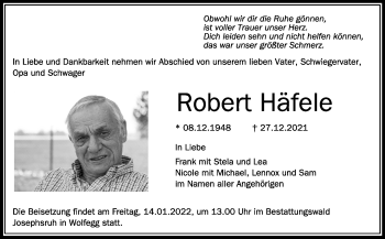 Anzeige von Robert Häfele von Schwäbische Zeitung