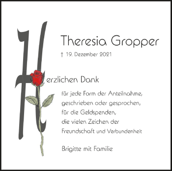 Anzeige von Theresia Gropper von Schwäbische Zeitung