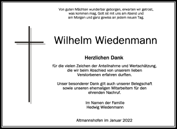 Anzeige von Wilhelm Wiedenmann von Schwäbische Zeitung