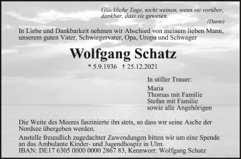 Anzeige von Wolfgang Schatz von Schwäbische Zeitung