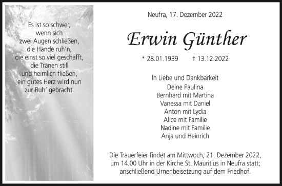 Anzeige von Erwin Günther von Schwäbische Zeitung