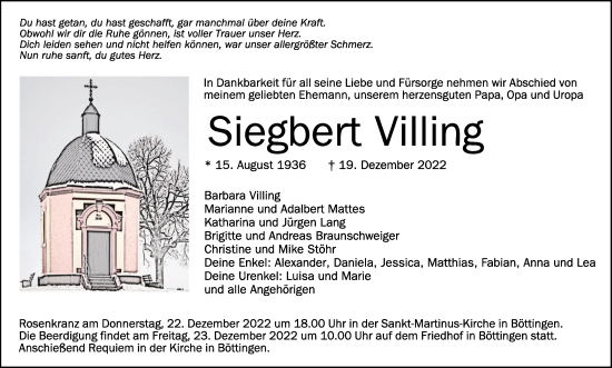 Anzeige von Siegbert Villing von Schwäbische Zeitung
