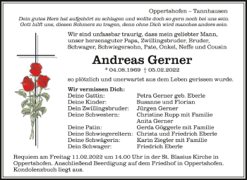 Anzeige von Andreas Gerner von Schwäbische Zeitung