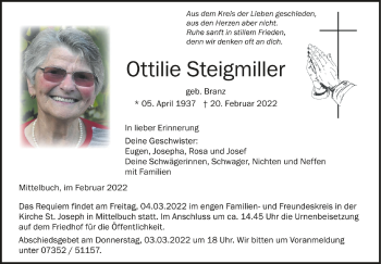 Anzeige von Ottilie Steigmiller von Schwäbische Zeitung