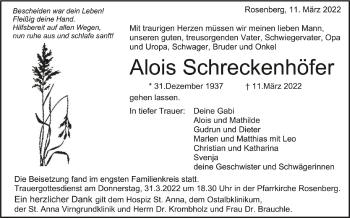 Anzeige von Alois Schreckenhöfer von Schwäbische Zeitung