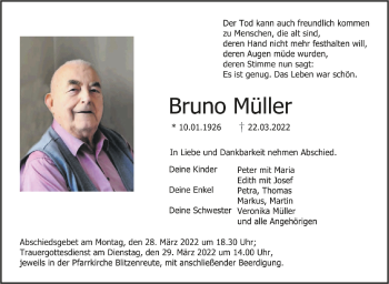 Anzeige von Bruno Müller von Schwäbische Zeitung