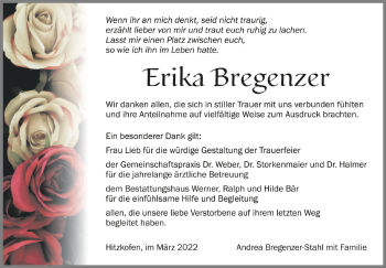Anzeige von Erika Bregenzer von Schwäbische Zeitung