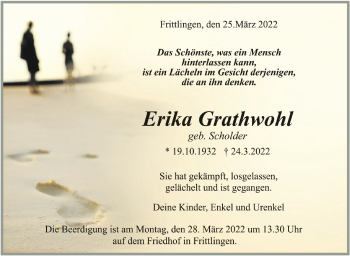 Anzeige von Erika Grathwohl von Schwäbische Zeitung