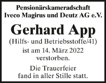 Anzeige von Gerhard App von Schwäbische Zeitung