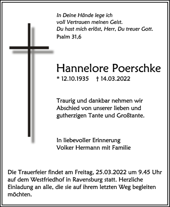 Anzeige von Hannelore Poerschke von Schwäbische Zeitung