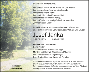 Anzeige von Josef Janka von Schwäbische Zeitung