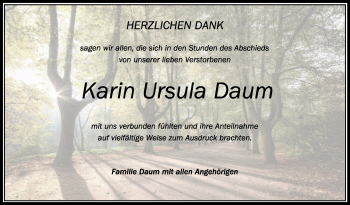 Anzeige von Karin Ursula Daum von Schwäbische Zeitung