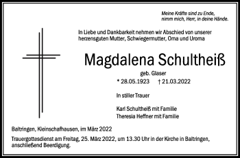 Anzeige von Magdalena Schultheiß von Schwäbische Zeitung