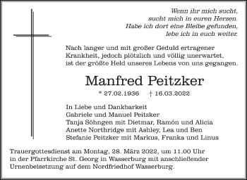 Anzeige von Manfred Peitzker von Schwäbische Zeitung